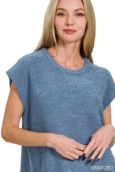 Oversized Crew Neck Sweater Vest in Dusty Blue