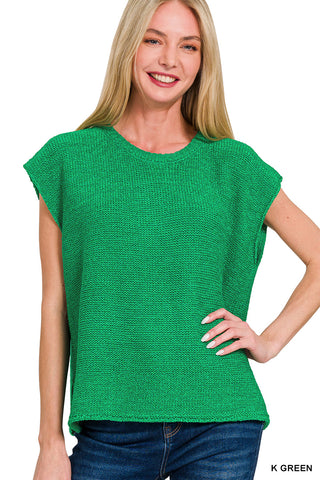 Oversized Crew Neck Sweater Vest in Kelly Green