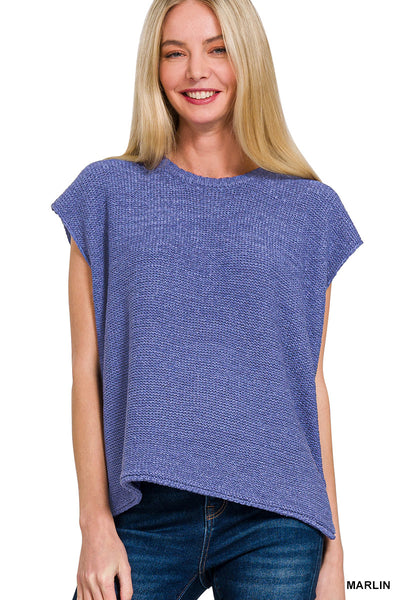 Oversized Crewneck Sweater Vest in Marlin Blue