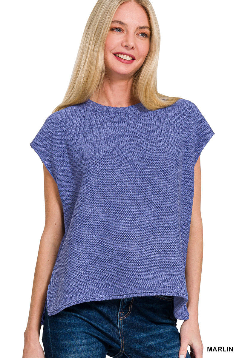 Oversized Crewneck Sweater Vest in Marlin Blue
