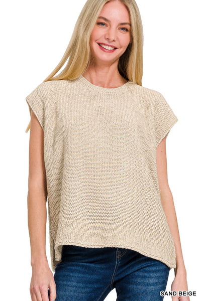 Oversized Crew Neck Sweater Vest in Sand Beige