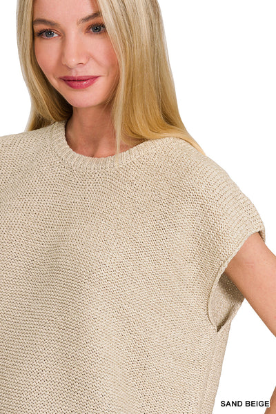 Oversized Crew Neck Sweater Vest in Sand Beige