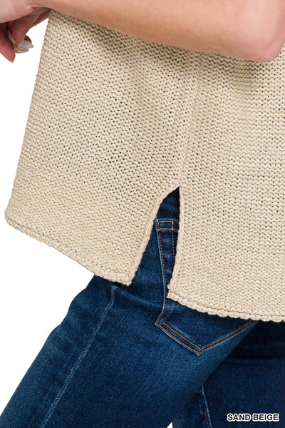 Oversized Crew Neck Sweater Vest in Sand Beige