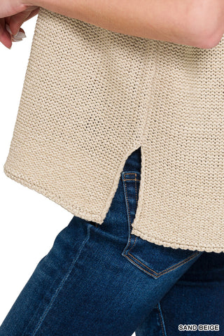 Oversized Crew Neck Sweater Vest in Sand Beige