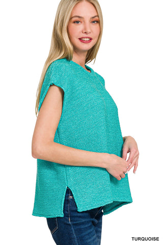 Oversized Crewneck Sweater Vest in Turquoise