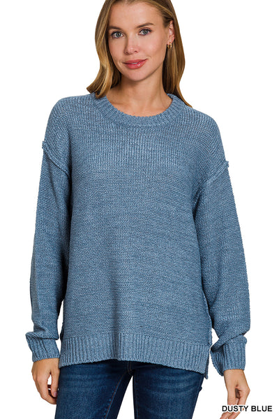 Crewneck Sweater with Exposed Seams in Dusty Blue