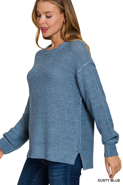 Crewneck Sweater with Exposed Seams in Dusty Blue