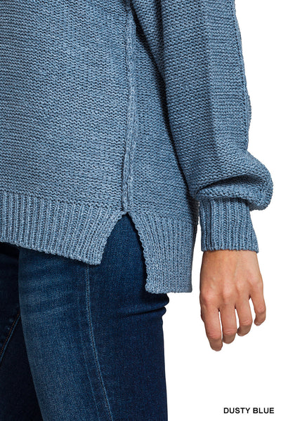 Crewneck Sweater with Exposed Seams in Dusty Blue
