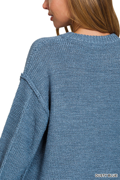 Crewneck Sweater with Exposed Seams in Dusty Blue