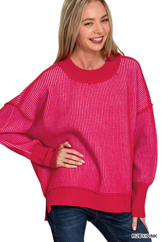 Two Tone Sweater in Ruby/Pink