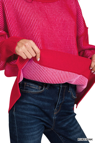 Two Tone Sweater in Ruby/Pink
