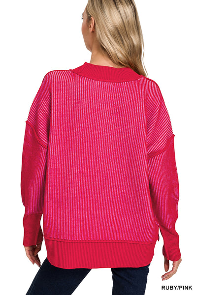 Two Tone Sweater in Ruby/Pink