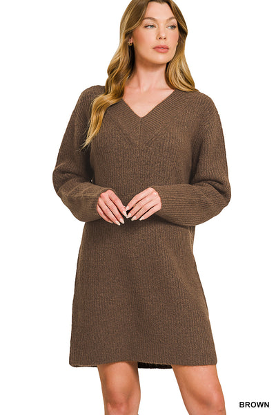 V Neck Sweater Dress