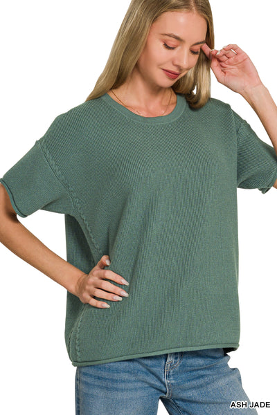 Viscose Short Sleeve Sweater in Ash Jade