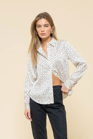 Polka Dot Button Down in Ivory