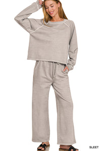 Washed French Terry Pullover Set in Sleet