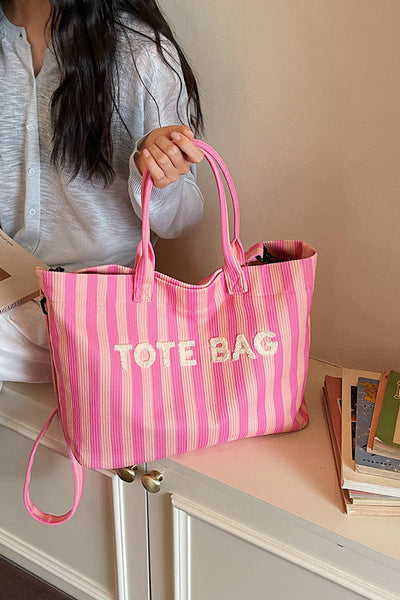 Striped Corduroy Tote Bag