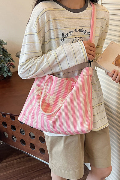 Striped Corduroy Tote Bag