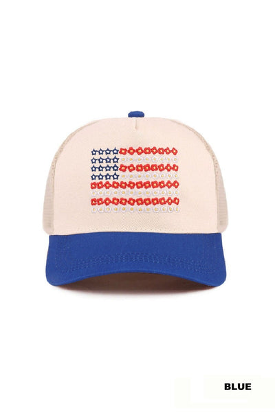 Star Floral American Flag Mesh Hat