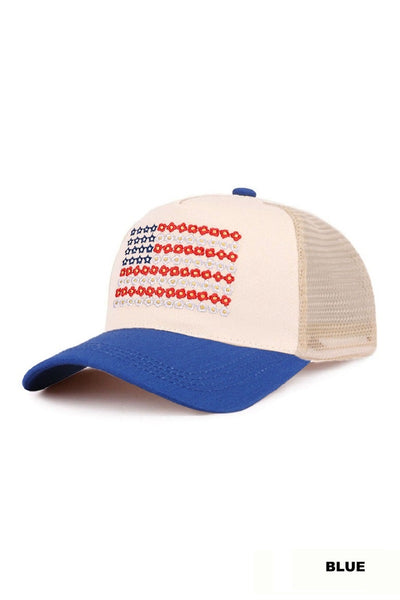 Star Floral American Flag Mesh Hat