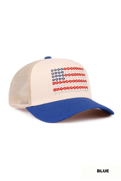 Star Floral American Flag Mesh Hat