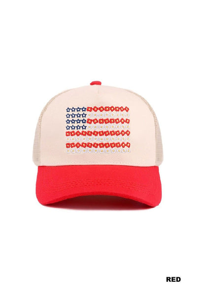 Star Floral American Flag Mesh Hat