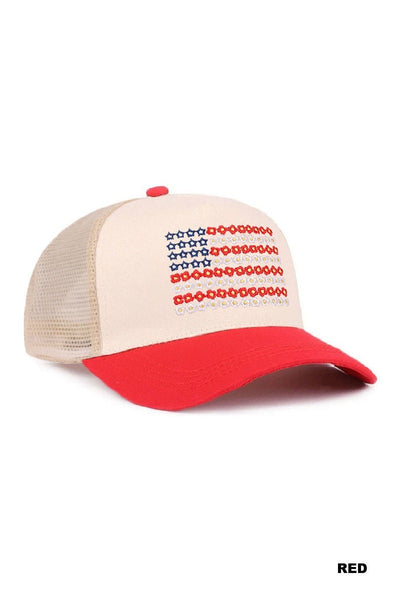 Star Floral American Flag Mesh Hat