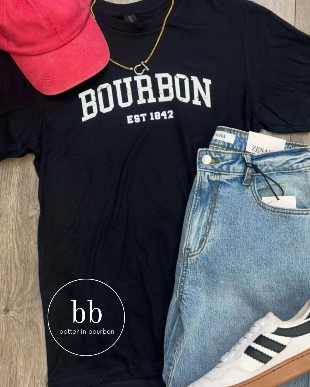 Distressed Bourbon Tee in Black
