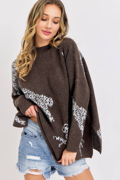 Leopard Patterned Oversized Sweater in Brown