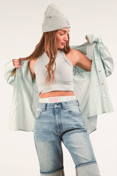 Oversized Striped Button Down Shirt