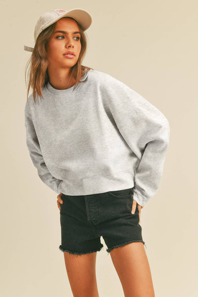 Comfort Cropped Crewneck in Light Heather Grey