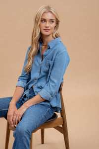 Chambray Button Down with Tab Sleeve