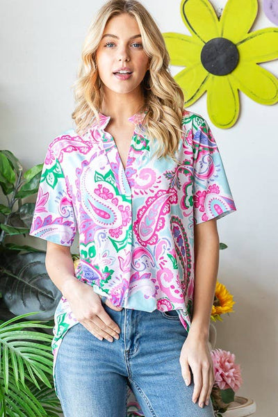 Mandarin Collar Paisley Top