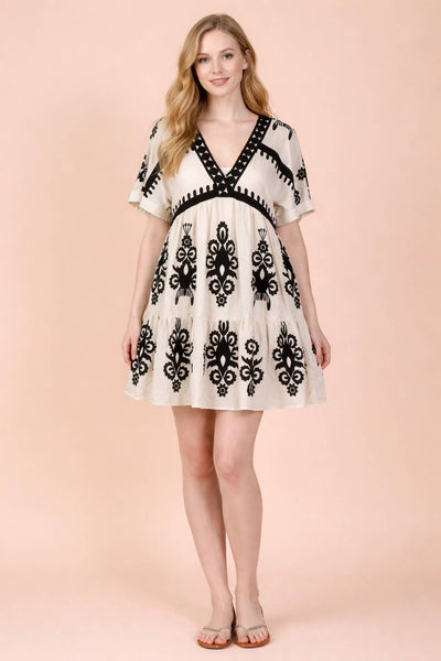 Printed V-Neck Woven Mini Dress