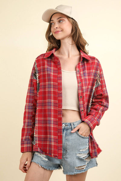 Contrast Plaid Detail Shirt in Red