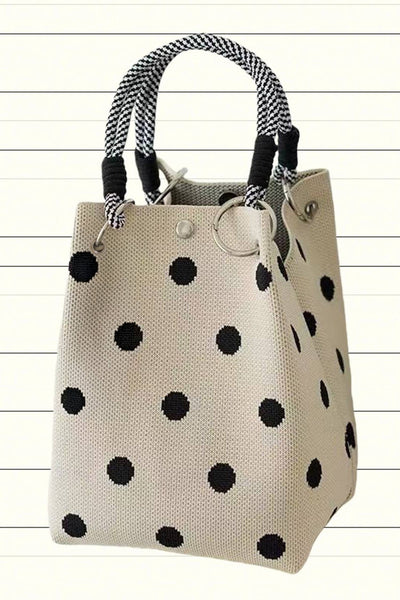 Polka Dot Print Rope Handle Tote Bag