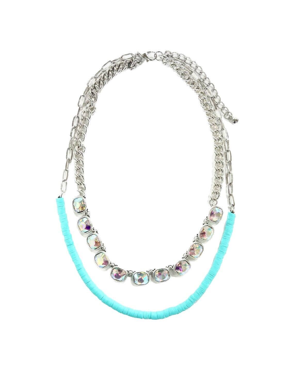 Most Adorable Turquoise Layered Necklace with AB Crystal