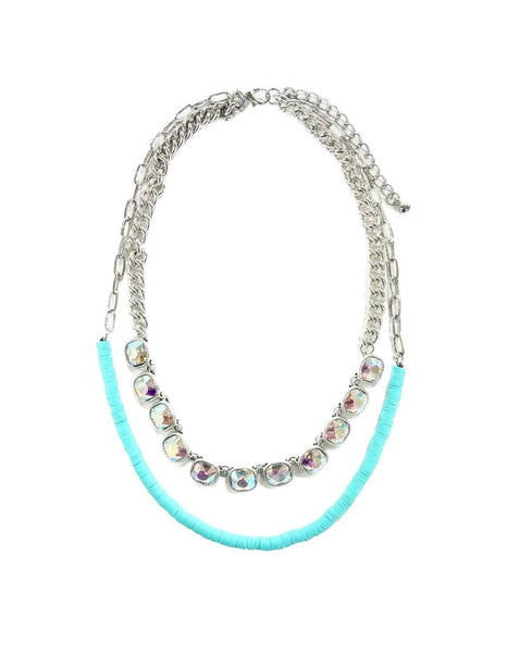 Most Adorable Turquoise Layered Necklace with AB Crystal