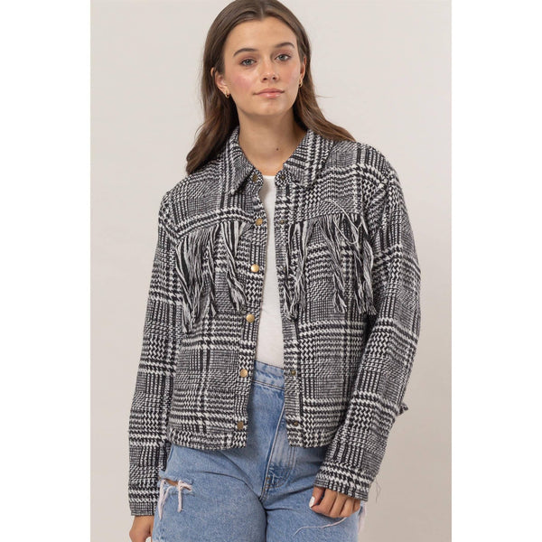 Plaid Fringe Jacket
