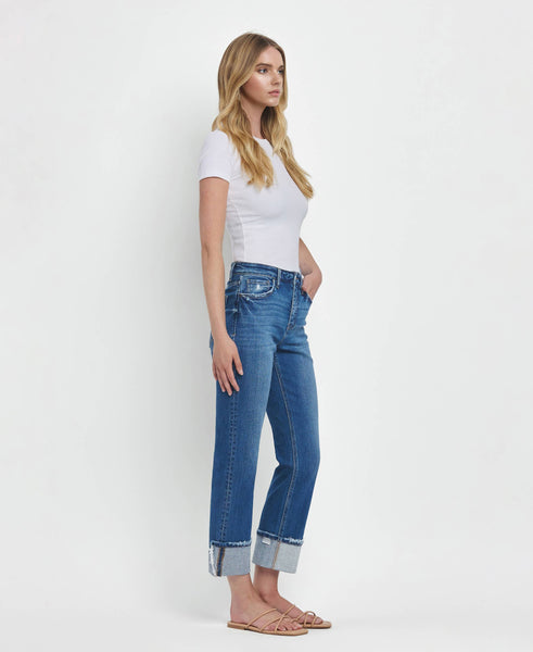 High Rise Cuffed Straight Jeans by Flying Monkey