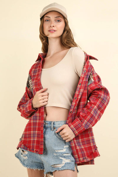 Contrast Plaid Detail Shirt in Red