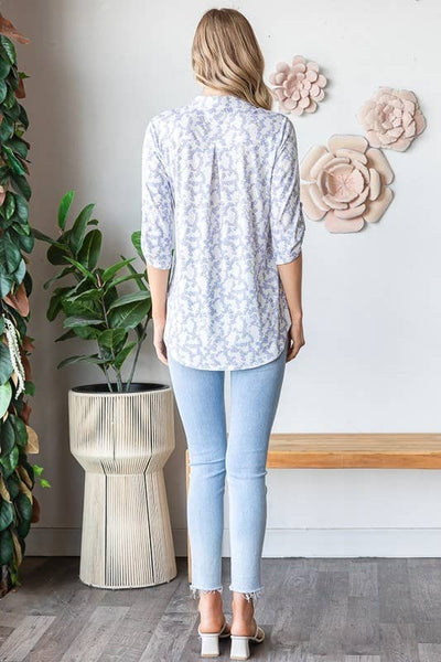 Lavendar Floral Mandarin Collar Top