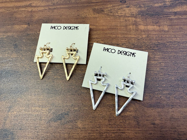 Edgy Sleek Matte Silver or Gold Arrowhead Earrings