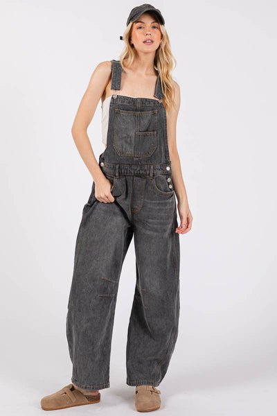 Washed Black Denim Overall