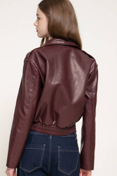Washed Effect Faux Leather Jacket