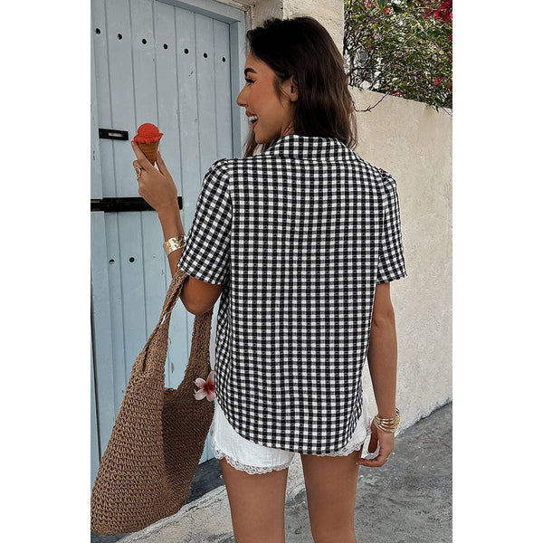 Gingham Plaid Button-Down Shirt in Black