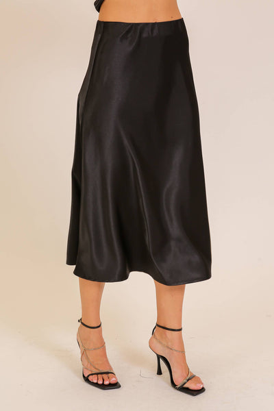Satin midi flare skirt in black