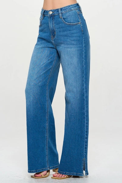 Wide Leg Jeans with Side Split Hem