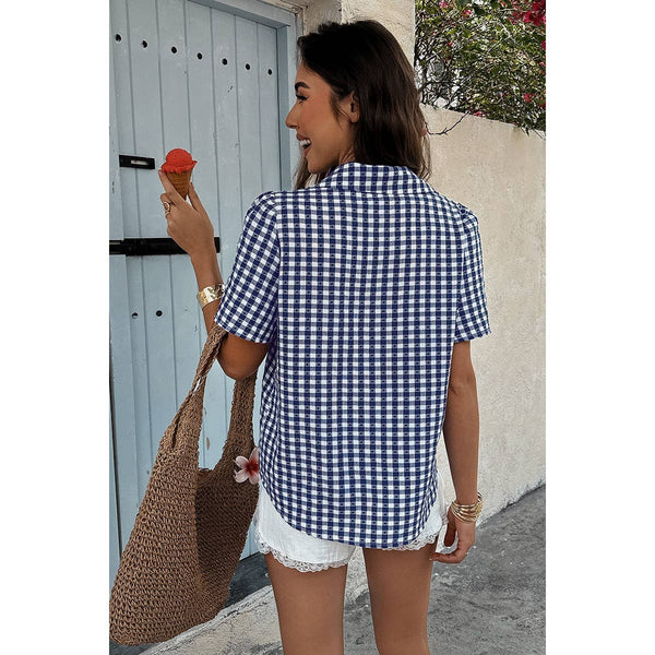 Gingham Plaid Button-Down Shirt in Black