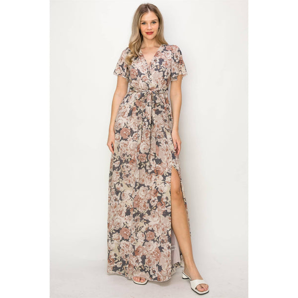 Floral Wrap Maxi Dress in Mauve
